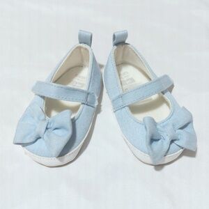 Carter's Baby Girl Mary Jane Shoes Blue Denim W/ Bow 0-3 Months (Size 2)